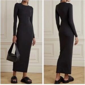 SKIMS FITS EVERY BODY BLACK MAXI DRESS LONG SLEEVE NWT